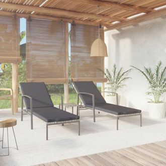 vidaXL Vidaxl - Lettini Prendisole 2 pz con Tavolo in Polyrattan Grigio