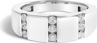 House of Brilliance Mens Silver 1/2 Cttw Diamond Triple Three Stone Row Band Ring in White at Nordstrom, Size 10.5