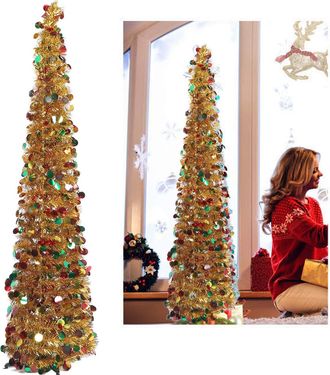 Infinite &Aacute;rbol De Navidad Artificial, Pet, 1,5 M, Modelo Desplegable Con Lentejuelas, Decoraci&oacute;n Para El Hogar Y Las Fiestas, Dorado Y Multicolor