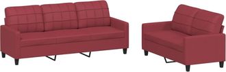 vidaXL Juego De Sof&aacute;s Con Cojines 2 Piezas Cuero Sint&eacute;tico Rojo Tinto Vidaxl
