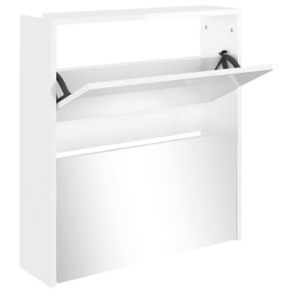 Berkfield Home Shoe Cabinet with Mirror 2-Layer High Gloss White 63x17x67 cm | Size: 63 x 17 x 67 cm