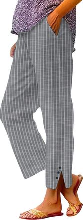 Generic Wide Leg Linen Trousers for Women UK, Striped Linen Trousers Womens Loose Palazzo Lounge Elasticated Waist Cropped Pants Lightweight Casual Patchwork 