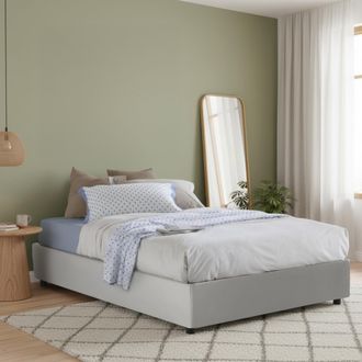 Talamo Italia Dmora - Cama Matrimonial Dferro, Cama Contenedor Con Tapizado En Ecopiel, 100% Made In Italy, Apertura Frontal, Adecuado Para Colch&oacute;n Cm 140x200, Blan