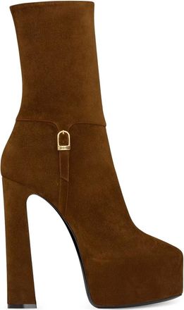 Saint Laurent platform block-heel lambskin boots - women - Lambskin/Calf Leather/Leather/Rubber - 35.5 - Brown