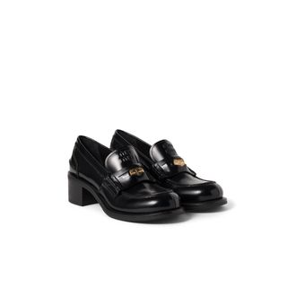 Miu Miu Brushed Leather Loafers, Woman, Black, Size 38,5