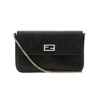 Fendi Tassen, Dames, Zwart, ONE Size, Leer, Tube Portemonnee met Ketting