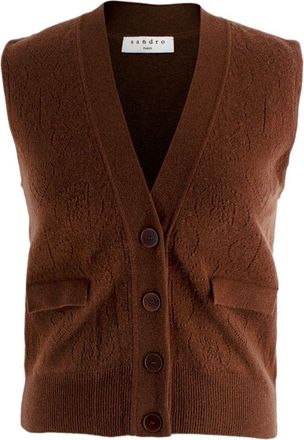 Sandro Chocolate Brown Wool Blend Waistcoat Size XXS