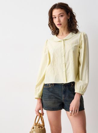 Twik Womens Floral embroidery Peter Pan collar blouse