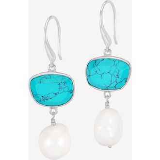 Dower & Hall Turquoise Pebble & Pearl Drop Earrings in Sterling Silver at Nordstrom