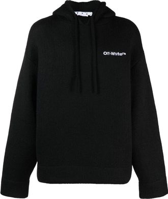 Off-white logo-print hoodie - men - Wool/Mohair/Polyamide/Polyester - S - Black
