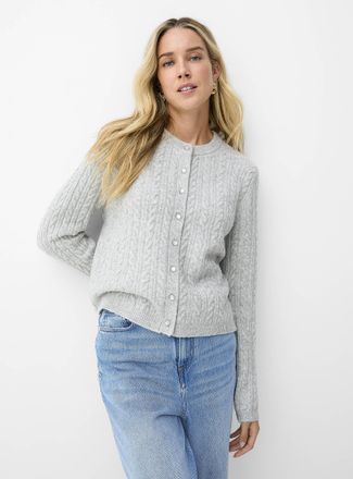 Contemporaine Womens Pearly buttons cable-knit Cardigan Sweater