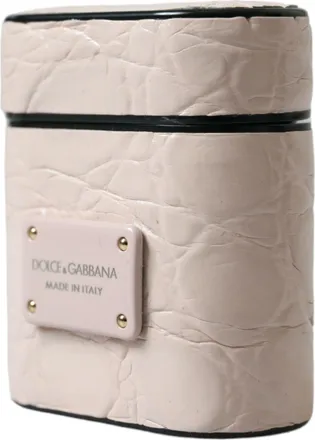Dolce & Gabbana Womens Light Pink Calf Leather Metal Logo Plaque Airpods Case Accessory