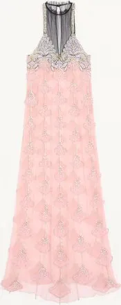 Valentino Abito Lungo In Tulle Illusione Ricamato Donna ROSA/SILVER 40
