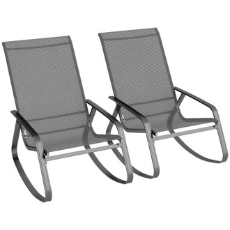 OUTSUNNY 2PCS Garden Rocking Chairs with Armrests - High Back - Grey | TJ Hughes