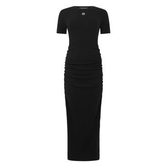 Philipp Plein Open Back Maxi T-Shirt Jurk - Dames - Avondkleed - Zwart - M - Katoen - Kleedjes