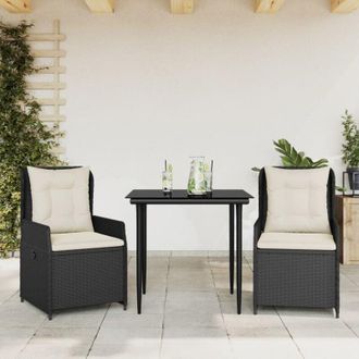 vidaXL Set Comedor De Jard&iacute;n 3 Pzas Con Cojines Rat&aacute;n Sint&eacute;tico Negro Vidaxl