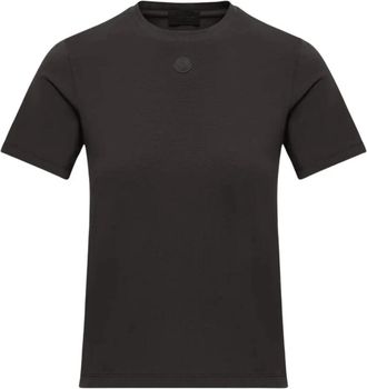 Moncler Stretch Cotton Jersey T-shirt - Cropped Slim Fit met Logodetail - Dames - T-shirts - Zwart - M - Katoen - Tops