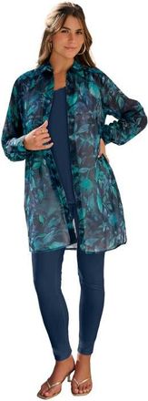 Roaman's Kate Georgette Tunic in Teal Petunias Floral at Nordstrom, Size 30