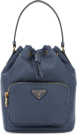 Prada Blue Logo Small Bucket Bag