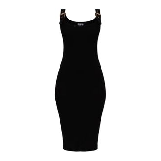Versace Jeans Couture Midi Dresses, female, Black, Size: 2XS Dress with Decorative Buckles on the Straps