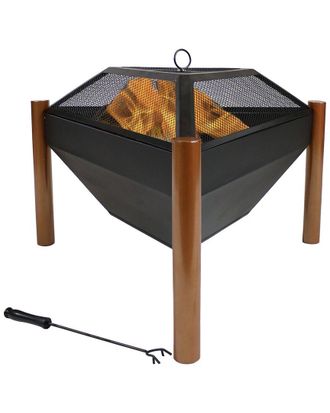 Sunnydaze 31In Fire Pit And Side Table Steel Outdoor Triangle Fire Bowl And Table