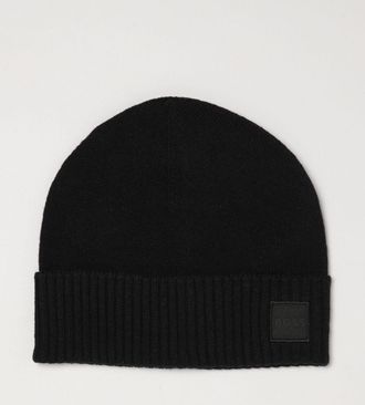 HUGO BOSS Berretto beanie in lana e cotone con risvolto e logo ricamato
