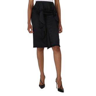 Burberry Ladies Black Martia Ruffle Trim Silk Skirt, Brand Size 4 (US Size 2)