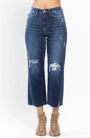 Judy Blue Womens Wanda High Waist Destroyed Wide Leg Crop Jeans In Blue