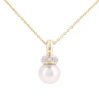 Diamant L'&eacute;ternel Womens 9ct Yellow Gold, 0.03ct Diamonds with White Cultured pearl Pendant - One Size