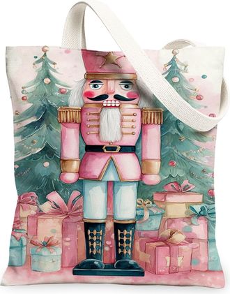 Generic Christmas Nutcracker Canvas Tote Bags, Holiday Design Reusable Grocery Bags, Vintage Lightweight Washable Shoulder Strap Canvas for Travel 13x15 Inch