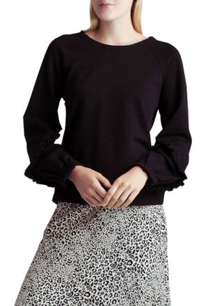 Kensie Long Sleeve Cozy Fleece Sweatshirt In Black