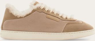 Ferragamo Women Low cut sneaker with shearling detail Beige Size 10.5