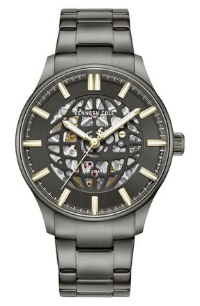 Kenneth Cole The Thompson Skeleton Automatic Bracelet Watch, 43.5mm in Dark Gray /Gun at Nordstrom
