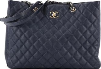 Chanel Borsa tote Classic CC grande in pelle Caviar trapuntata - Blu