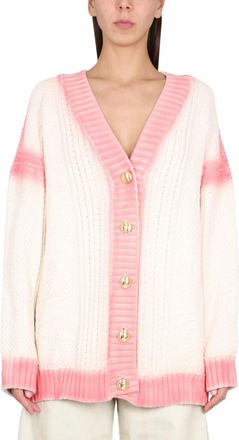 Palm Angels White Color Block V Neck Cardigan