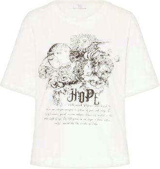 Riani Katoenen T-shirt met Fijne Designprint - Dames - T-shirts - Wit - L - Katoen - Tops