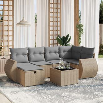 vidaXL Juego De Sof&aacute;s Jard&iacute;n Con Cojines Beige Mezcla 7 Pzas Rat&aacute;n Pe Vidaxl