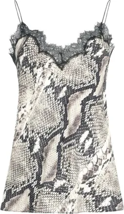 Roberto Cavalli Tops, Dames, Bruin, M, Zijden top met pythonprint