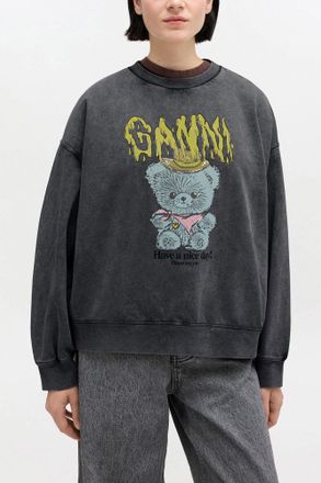 Ganni Black Vintage Wash Sweatshirt - Size XS Organic Cotton
