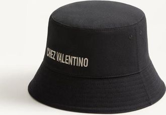 Valentino Garavani Bucket Hat Chez Valentino In Cotone Con Ricamo Uomo NERO/BURRO 57