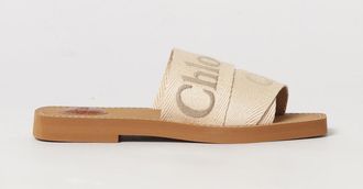 Chlo&eacute; Sandali slide flat Woody in canvas con logo ricamato