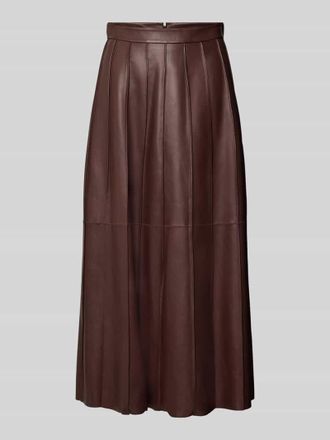 HUGO BOSS Ausgestellter Lederrock mit Rei&szlig;verschluss Modell SEVARA in Schoko, Gr&ouml;&szlig;e 32