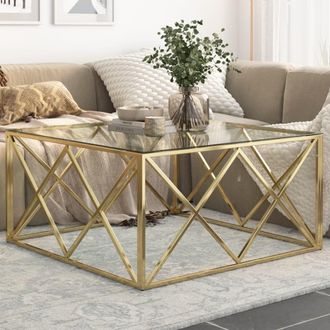 Berkfield Home Coffee Table Gold Stainless Steel & Tempered Glass