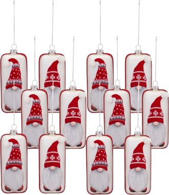 Melrose International Glass Snowflake Gnome Tree Ornament (Set of 12) - Red, White