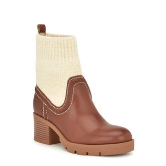Nine West Popit Boots Brown Block Heel Lug Sole Casual Bootie JZZ1112