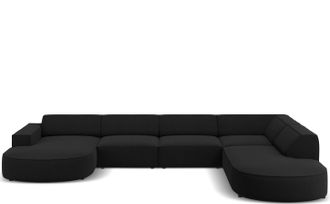 BLOOMINGLOFT Grosses 7-Sitzer Design Panoramasofa Jodie Ii mit lange Seite rechts - Strukturstoff