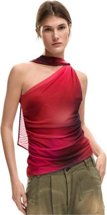 Desigual Single Shoulder Mouwloze Top - Dames - Tops zonder mouwen - Rood - L - Polyester - Tops