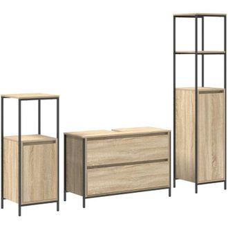 vidaXL Juego De Muebles De Ba&ntilde;o Con Estante 3 Pcs Roble Sonoma Vidaxl