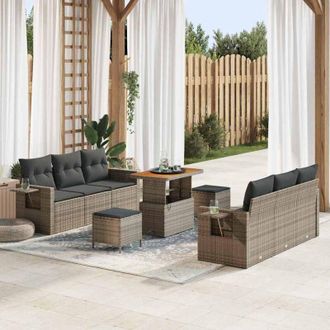 vidaXL Conjunto De Sof&aacute; De Jard&iacute;n Con Coj&iacute;n 9 Pcs Gris 90 X 55 X 71 Cm Vidaxl
