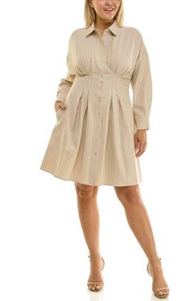 Nicole Miller Poplin Long Sleeve Shirtdress in Tan /Chocolate at Nordstrom Rack, Size 16